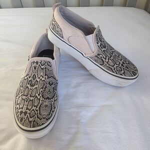 Vans Asher Deluxe Slip-On Sneakers In Snake Print And Light Pink Kids Size 1